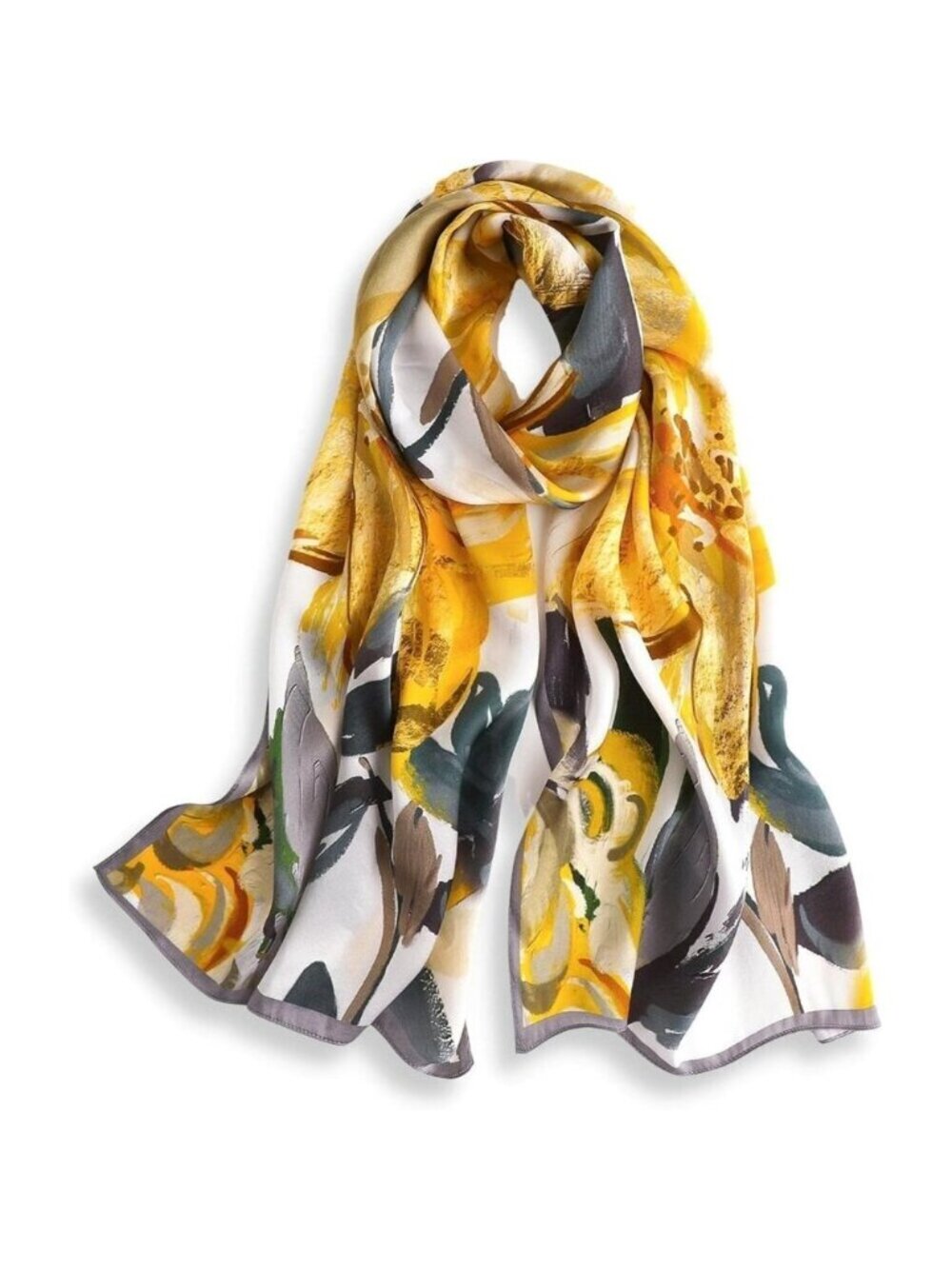 🆕 Women Yellow Mulberry Silk Long Scarf Large Oblong Shawl Head Neck Hair Wrap